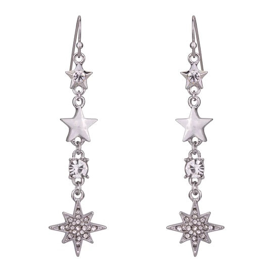 Silver & Crystal Star Drop Earrings