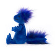 Side image of a bright blue small Jellycat axolotl soft toy.
