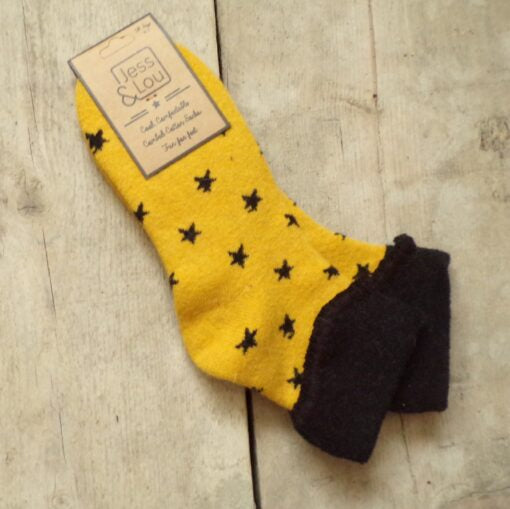 Cosy Socks - Mustard with Black Stars