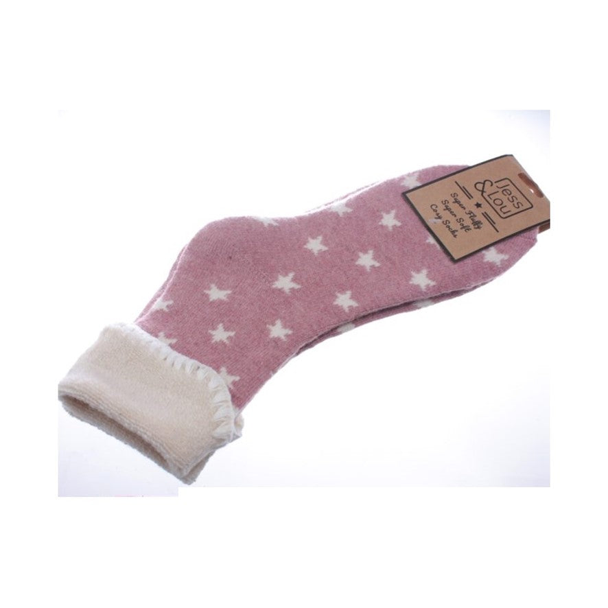 Cosy Socks - Pink with Cream Stars